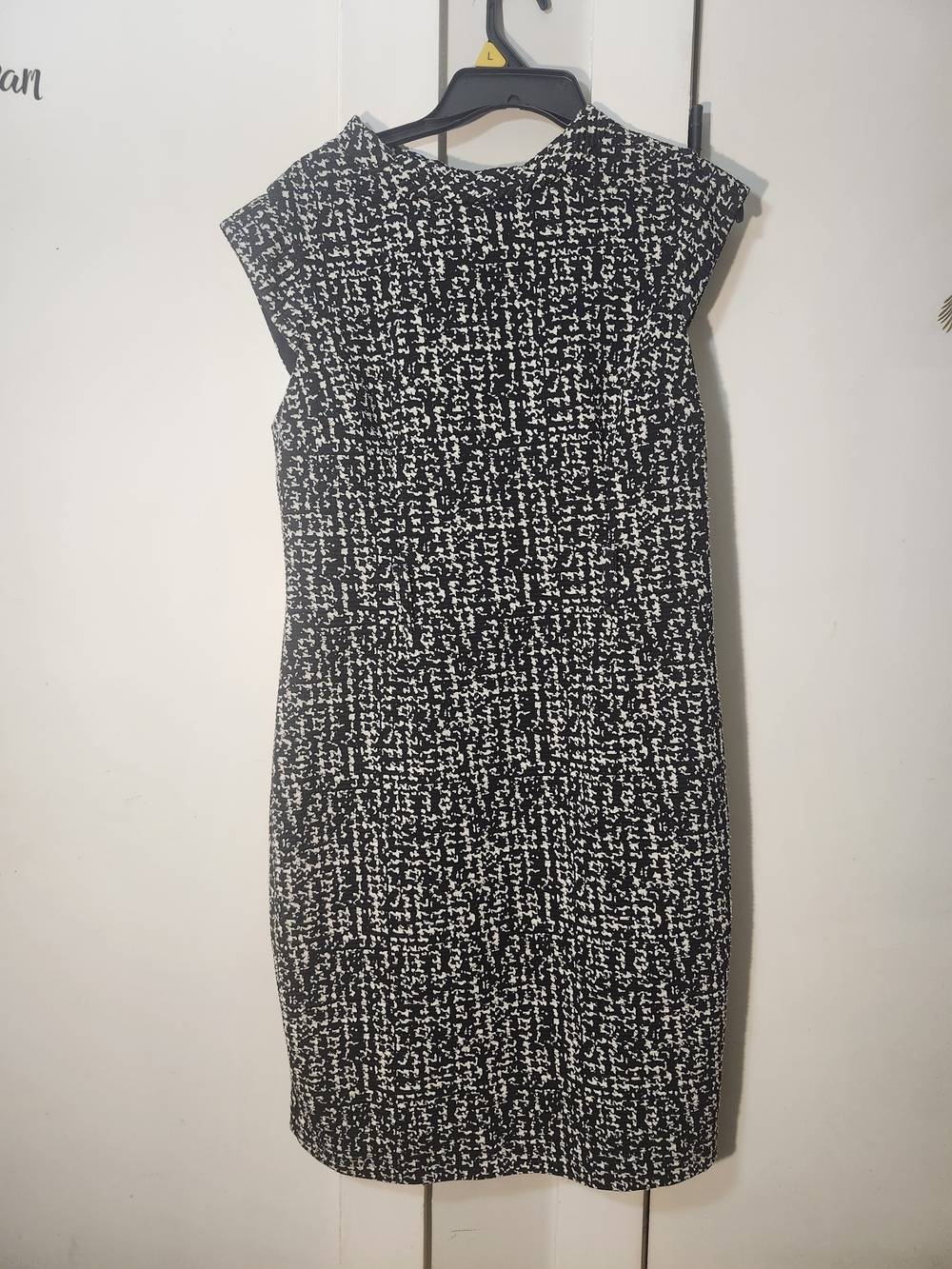 Nine West Black and White Tweed-Effect Midi Sheath Dress